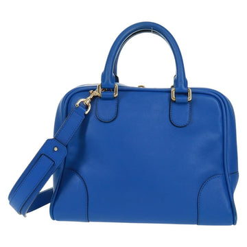 LOEWE Anagram Amazona 75 Hand Bag Leather 2way Blue Gold Auth 165412V - 0