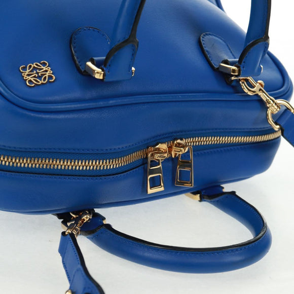 LOEWE Anagram Amazona 75 Hand Bag Leather 2way Blue Gold Auth 165412V