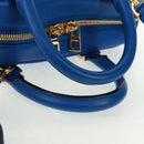 LOEWE Anagram Amazona 75 Hand Bag Leather 2way Blue Gold Auth 165412V-6