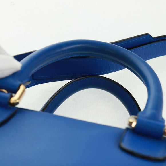 LOEWE Anagram Amazona 75 Hand Bag Leather 2way Blue Gold Auth 165412V