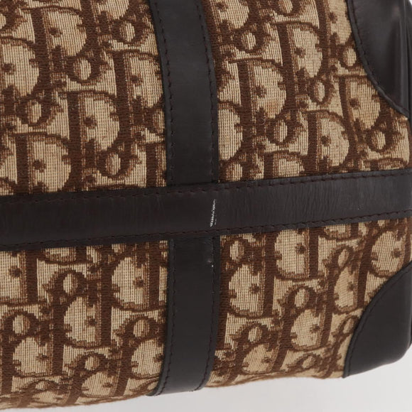 Christian Dior Trotter Canvas Boston Bag Beige Gold Auth 165414