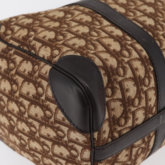 Christian Dior Trotter Canvas Boston Bag Beige Gold Auth 165414