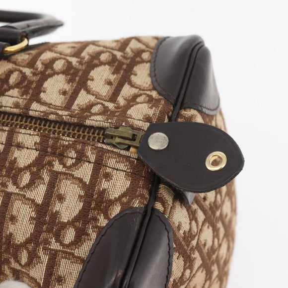 Christian Dior Trotter Canvas Boston Bag Beige Gold Auth 165414