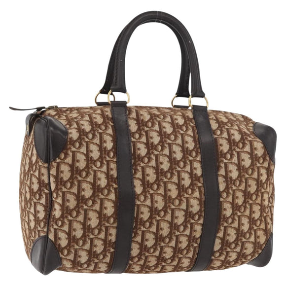 Christian Dior Trotter Canvas Boston Bag Beige Gold Auth 165414