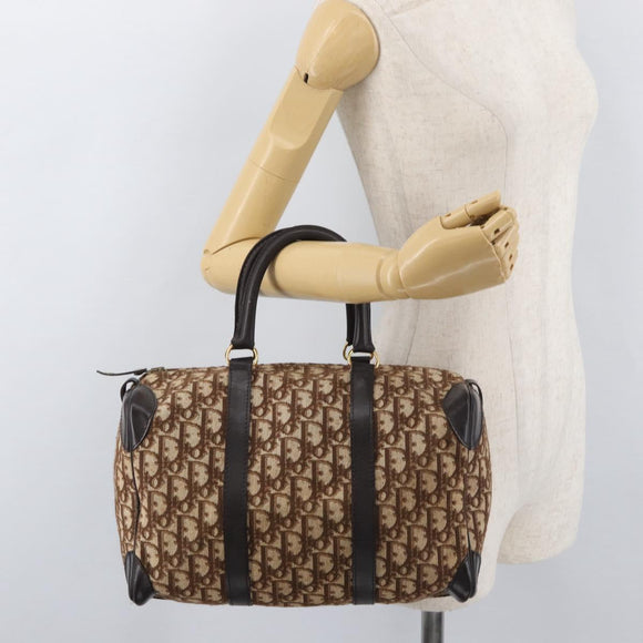 Christian Dior Trotter Canvas Boston Bag Beige Gold Auth 165414