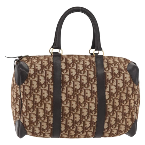 Christian Dior Trotter Canvas Boston Bag Beige Gold Auth 165414
