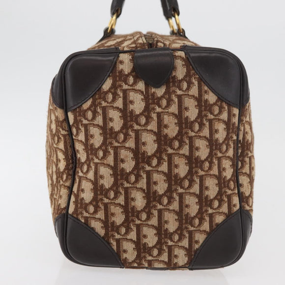 Christian Dior Trotter Canvas Boston Bag Beige Gold Auth 165414
