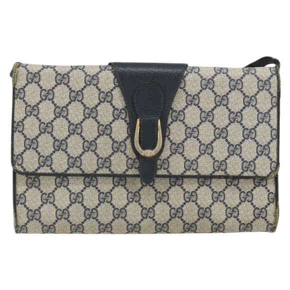 GUCCI GG Supreme Shoulder Bag PVC Navy Gold 94 02 050 Auth 165417