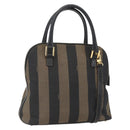 FENDI Pecan Canvas Hand Bag 2way Black Brown gold Auth 165418-1
