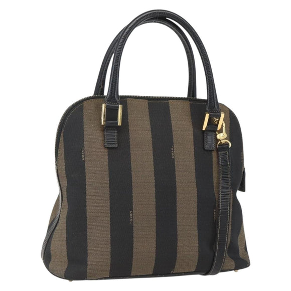 FENDI Pecan Canvas Hand Bag 2way Black Brown gold Auth 165418