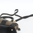FENDI Pecan Canvas Hand Bag 2way Black Brown gold Auth 165418-15