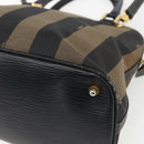 FENDI Pecan Canvas Hand Bag 2way Black Brown gold Auth 165418-9