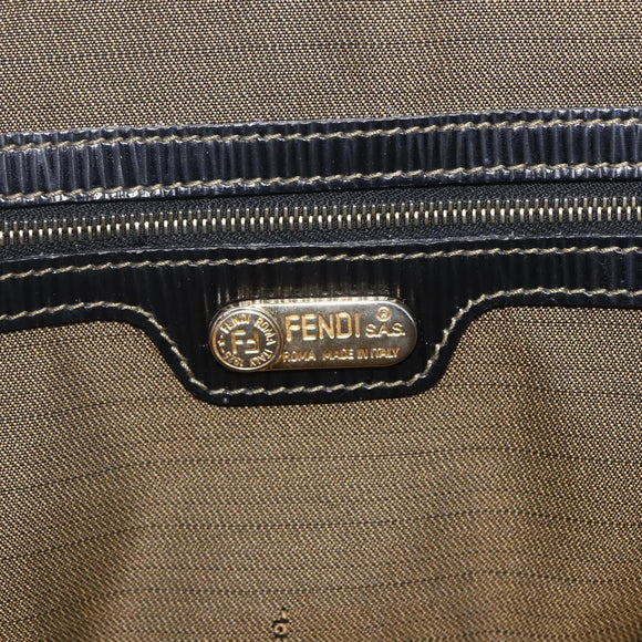 FENDI Pecan Canvas Hand Bag 2way Black Brown gold Auth 165418