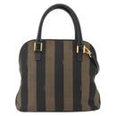 FENDI Pecan Canvas Hand Bag 2way Black Brown gold Auth 165418-13