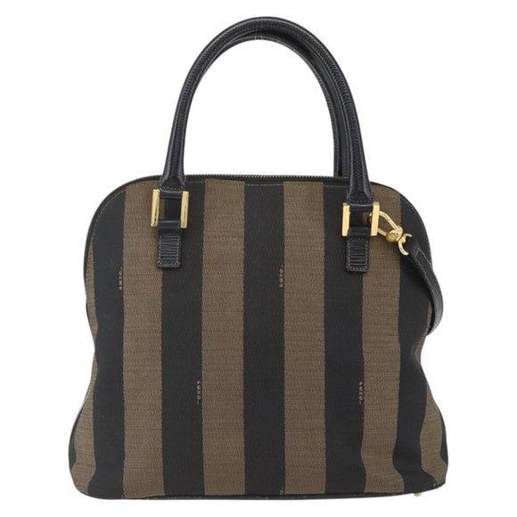 FENDI Pecan Canvas Hand Bag 2way Black Brown gold Auth 165418