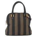 FENDI Pecan Canvas Hand Bag 2way Black Brown gold Auth 165418-2