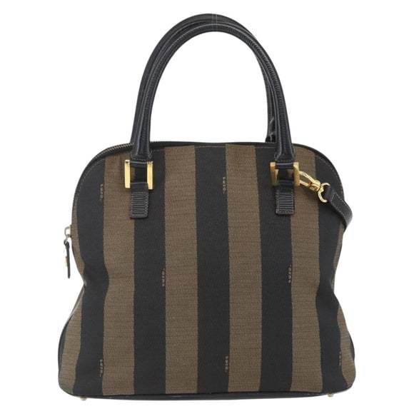 FENDI Pecan Canvas Hand Bag 2way Black Brown gold Auth 165418