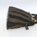 FENDI Pecan Canvas Hand Bag 2way Black Brown gold Auth 165418-4