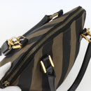 FENDI Pecan Canvas Hand Bag 2way Black Brown gold Auth 165418-6
