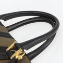 FENDI Pecan Canvas Hand Bag 2way Black Brown gold Auth 165418-14