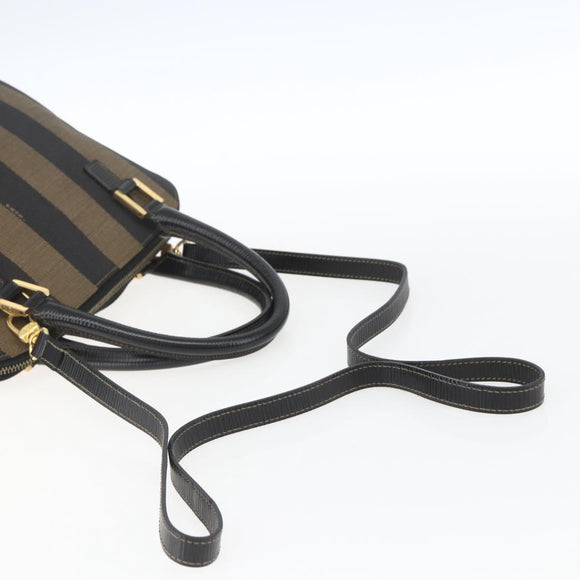 FENDI Pecan Canvas Hand Bag 2way Black Brown gold Auth 165418