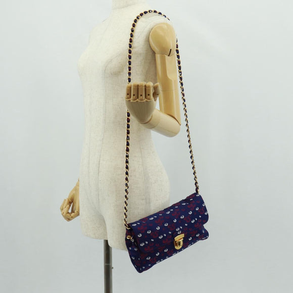 PRADA Chain Shoulder Bag Satin Purple Gold Auth 165419V