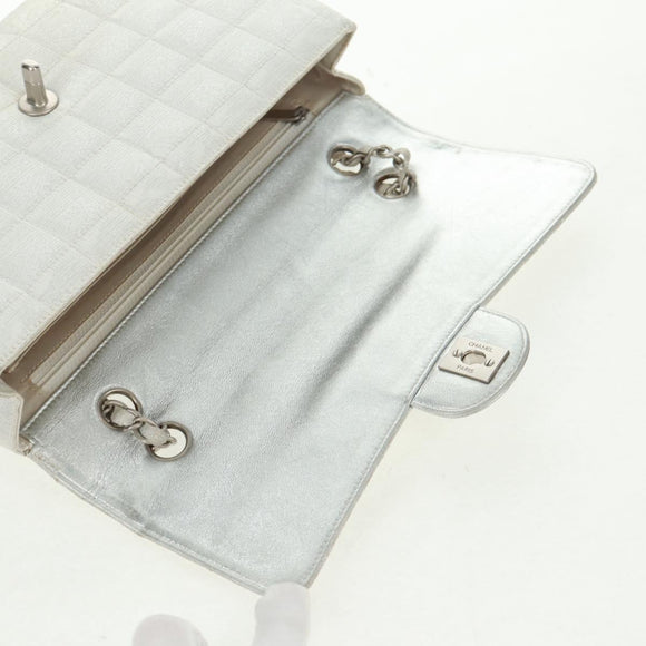 CHANEL New Travel line Choco Bar 25 Chain Bag Nylon Silver CC Auth 165427V