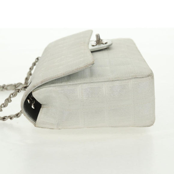CHANEL New Travel line Choco Bar 25 Chain Bag Nylon Silver CC Auth 165427V