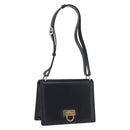 Salvatore Ferragamo Gancini Shoulder Bag Leather Navy Gold Auth 165428-1