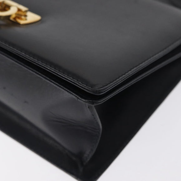 Salvatore Ferragamo Gancini Shoulder Bag Leather Navy Gold Auth 165428