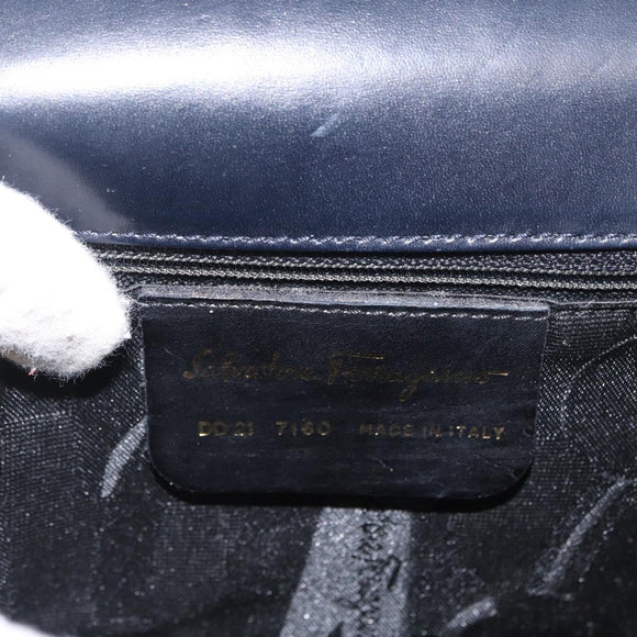 Salvatore Ferragamo Gancini Shoulder Bag Leather Navy Gold Auth 165428