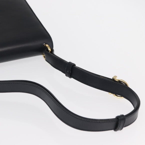 Salvatore Ferragamo Gancini Shoulder Bag Leather Navy Gold Auth 165428