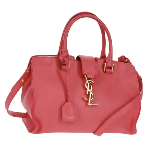 SAINT LAURENT Baby Cabas Hand Bag Leather 2way Gold Pink Auth 165430SAV