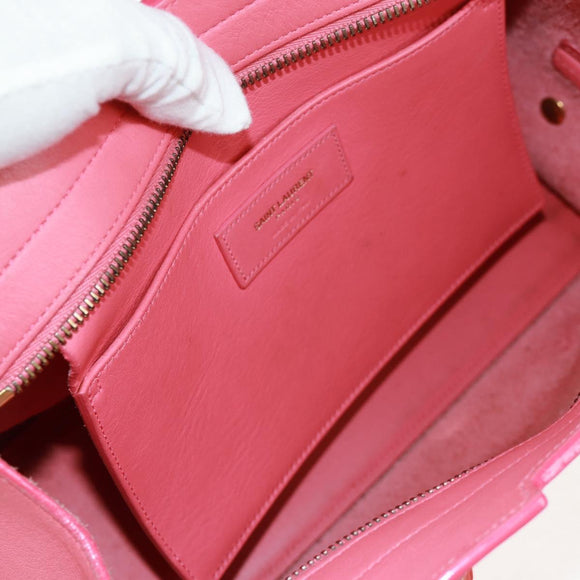 SAINT LAURENT Baby Cabas Hand Bag Leather 2way Gold Pink Auth 165430SAV