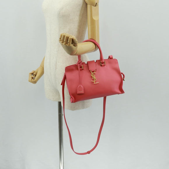 SAINT LAURENT Baby Cabas Hand Bag Leather 2way Gold Pink Auth 165430SAV