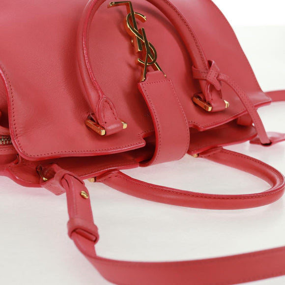 SAINT LAURENT Baby Cabas Hand Bag Leather 2way Gold Pink Auth 165430SAV