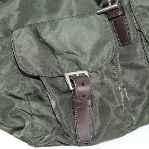 PRADA Backpack Nylon Khaki Silver Auth 165432