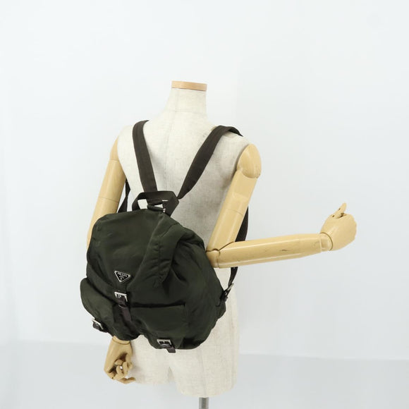 PRADA Backpack Nylon Khaki Silver Auth 165432
