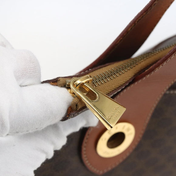 CELINE Macadam Canvas Hand Bag PVC Leather Brown Gold Auth 165448