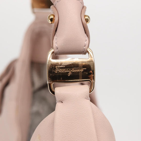 Salvatore Ferragamo Vala Ribbon Schoudertas Leer Roze Goud Auth 165457