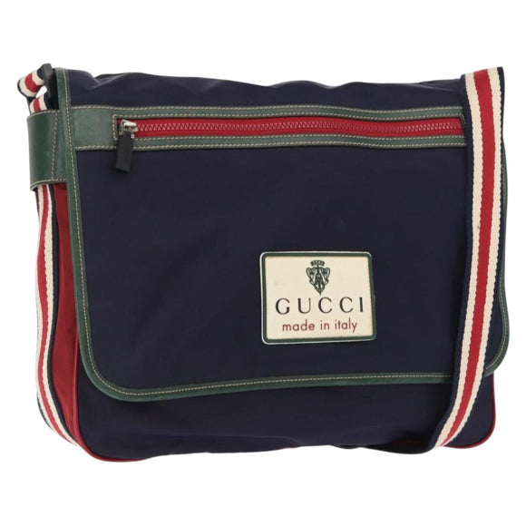 GUCCI Shoulder Bag Nylon Navy Silver 189662 Auth 165474