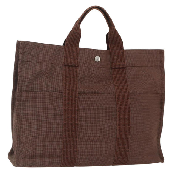 HERMES Her Line Tote MM Tote Bag Canvas Brown Auth 165475