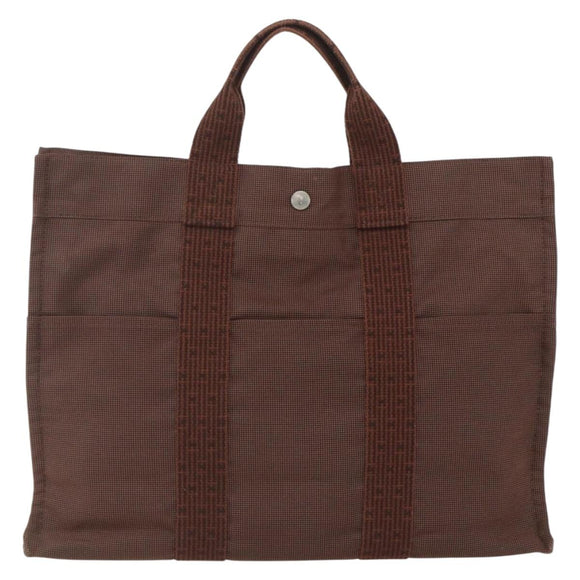 HERMES Her Line Tote MM Tote Bag Canvas Brown Auth 165475