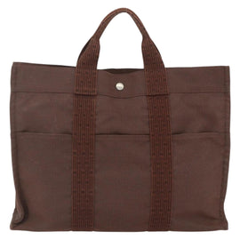 HERMES Her Line Tote MM Tote Bag Canvas Brown Auth 165475 - 0