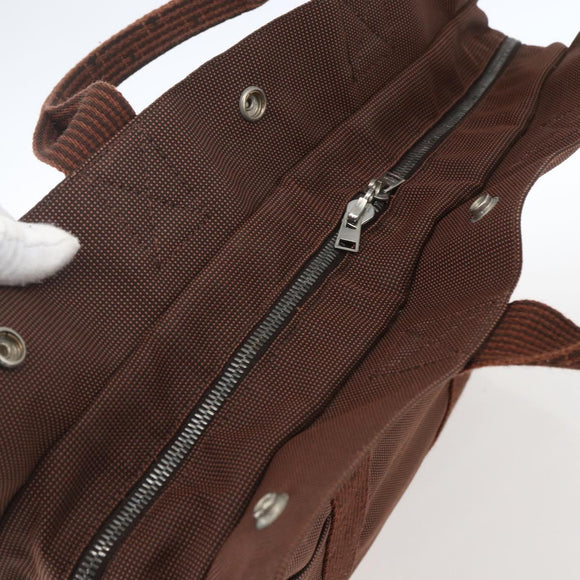HERMES Her Line Tote MM Tote Bag Canvas Brown Auth 165475