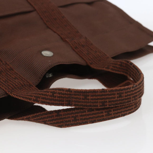 HERMES Her Line Tote MM Tote Bag Canvas Brown Auth 165475