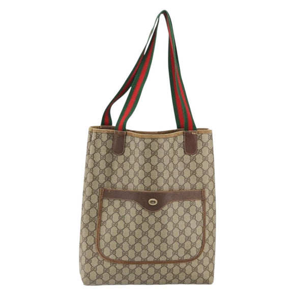 GUCCI GG Supreme Web Sherry Line Tote Bag PVC Beige Gold 89 02 003 Auth 165476