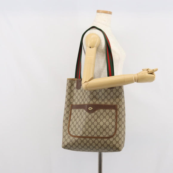 GUCCI GG Supreme Web Sherry Line Tote Bag PVC Beige Gold 89 02 003 Auth 165476