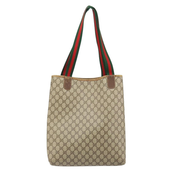 GUCCI GG Supreme Web Sherry Line Tote Bag PVC Beige Gold 89 02 003 Auth 165476