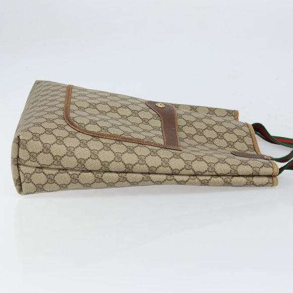 GUCCI GG Supreme Web Sherry Line Tote Bag PVC Beige Gold 89 02 003 Auth 165476